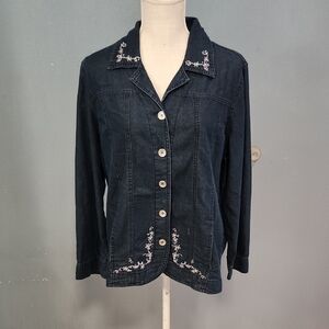 Vintage 90's Bend Over Denim Floral Embridery Button Down Cotton Blend Jacket 16